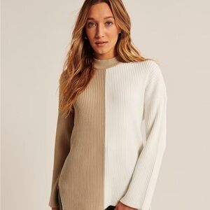 Abercrombie & Fitch Two Toned Colorblock Sweater Tan White Soft A&F COLLECTION